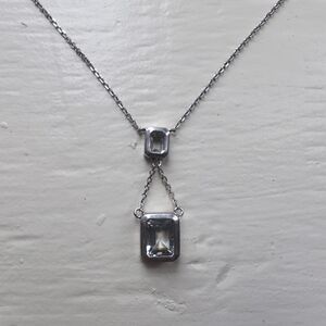 Minimalist sterling silver and geometric crystal lavalier/drop necklace